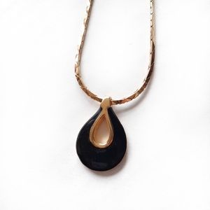 Givenchy 1979 Vintage Black Gold Pendant Necklace